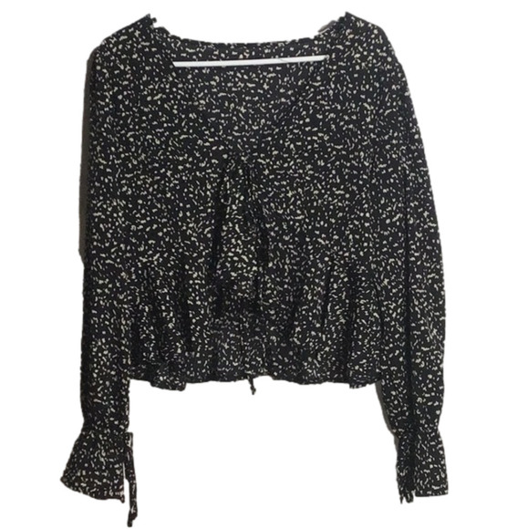 SHEIN Tops - Women’s Black and Tan Print Tie Blouse